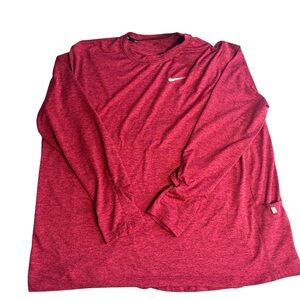 Nike Men’s Dri-FIT Long Sleeve Shirt Red Heather Athletic Training Top XXL